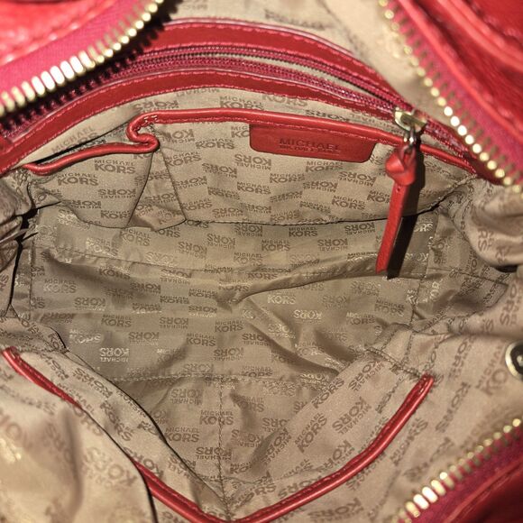 Michael Kors Chandler Collection Red Leather Turn Lock Shoulder Bag 13"X12"X5" - Picture 9 of 15